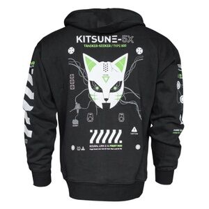 Mens Fabric of the Universe Kitsune-5X LM Black Zip Up Hoodie